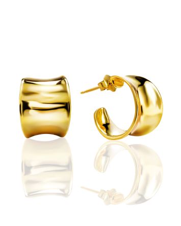 ​Gold-plated sterling silver creole stud hoop earrings The Liquid, image 