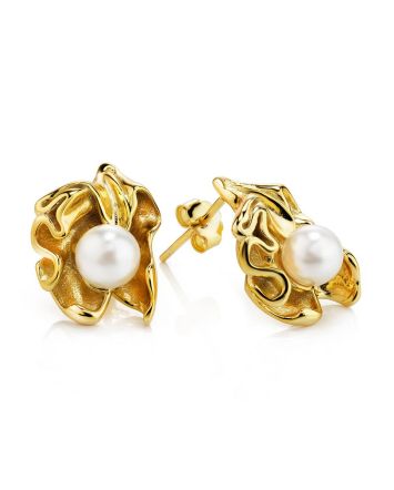 Gold Plated Silver Studs With Pearl The Palazzo, image 