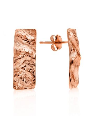Rose Gold Plated Silver ​Textured Earrings The Liquid, image 