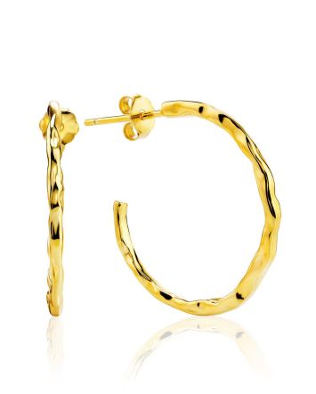 Delicate 18ct Gold on Sterling Silver Hammered Hoop Earrings The Liquid, image 
