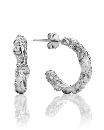 Chunky Silver Textured Hoop Earrings The Liquid, image 