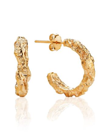 Chunky Rose Gold Plated Silver ​Textured Hoop Earrings The Liquid, image 