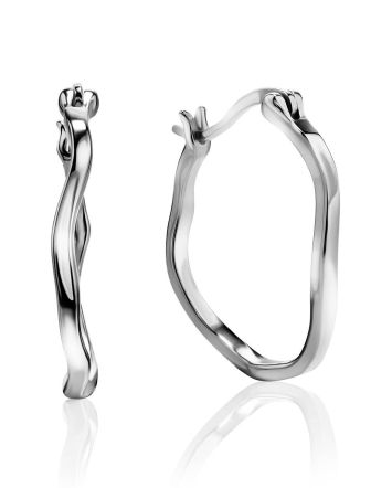 Small Silver Hammered Hoop Earrings The Liquid, image 