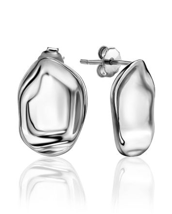 Statement Silver  Hammered Stud Earrings The Liquid, image 