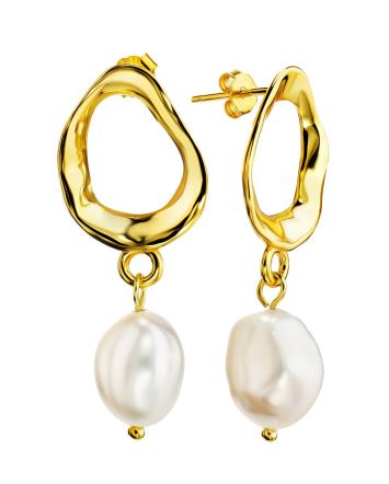 Pearl Drop Earrings in Hammered 18ct Gold on Sterling Silver ​The Palazzo, image 