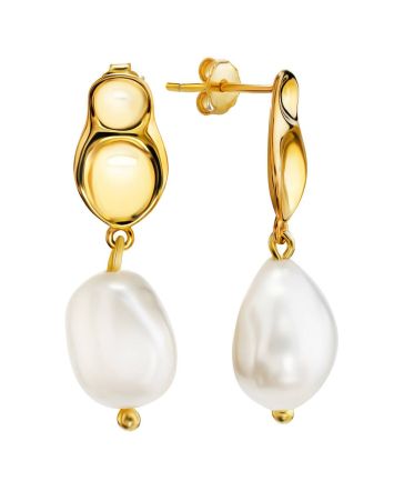 18ct Gold on Sterling Silver Hammered Dangles with Pearl The Palazzo, image 