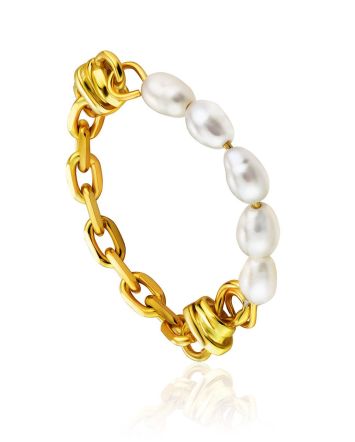Link Band Ring With Pearl The Palazzo, Ring Size: 6 / 16.5, image 