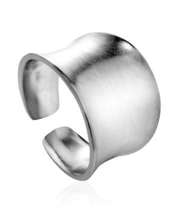 Stylishly Modern Silver Ring With Brushed Finish The Liquid, Ring Size: Adjustable, image 