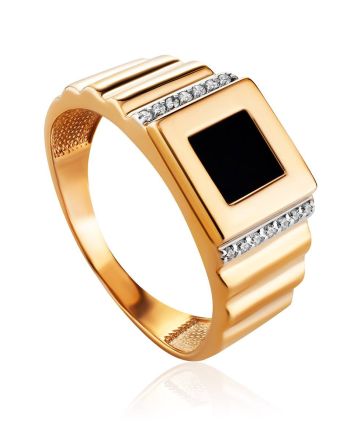Geometric Golden Signet Ring With Crystals, Ring Size: 11.5 / 21, image 