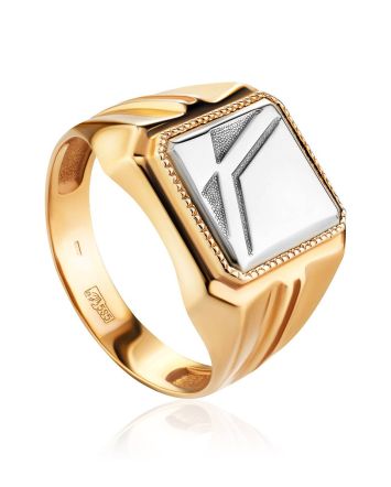 Bold Two Tone Gold Signet Ring, Ring Size: 9.5 / 19.5, image 