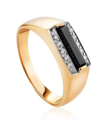 Stylish Unisex Gold Onyx Ring, Ring Size: 10 / 20, image 