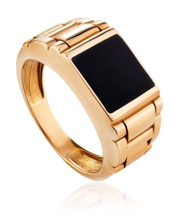 Unisex Gold Ring With Black Enamel, Ring Size: 10 / 20, image 