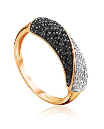 Golden Ring With Black And White Crystals, Ring Size: 9.5 / 19.5, image 