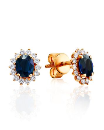 Diamond Sapphire Golden Stud Earrings, image 