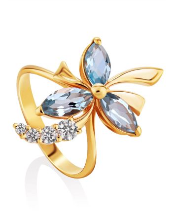 Chic Golden Ring With Topaz And Crystals, Ring Size: 8 / 18, image 