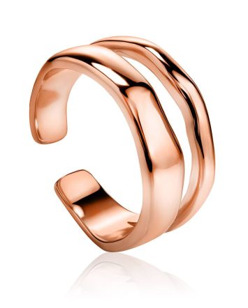 Double Line Statement Rose Gold Plated Silver Ring The Liquid, Ring Size: Adjustable, image 