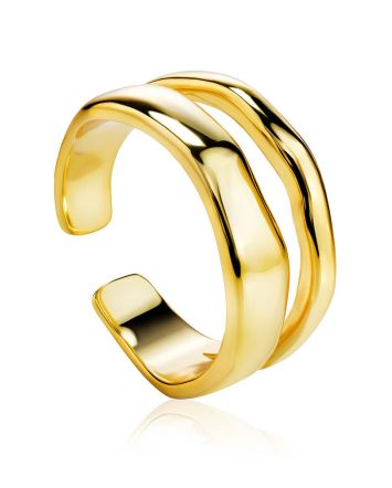 Double Line Statement Ring in Hammered 18ct Gold on Sterling Silver The Liquid, Ring Size: Adjustable, image 