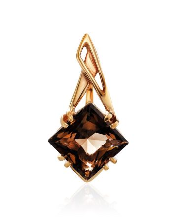 Geometric Golden Pendant With Smoky Quartz Centerstone, image 