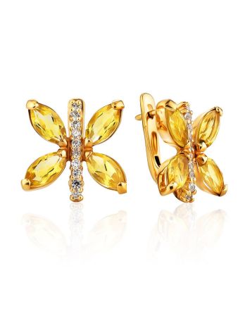 Lustrous Gold Citrine Butterfly Earrings The April, image 