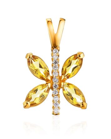 Lustrous Butterfly Design Gold Citrine Pendant, image 