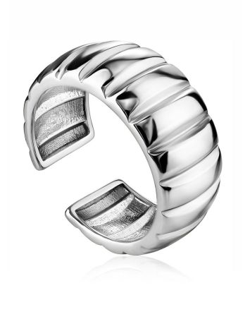 Rippled Silver Band Ring The ICONIC, Ring Size: Adjustable, image 