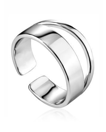 Double Shank Silver Ring The Liquid, Ring Size: Adjustable, image 