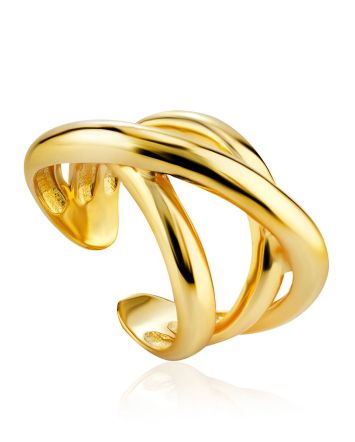 Twisted Gold Plated Silver Adjustable Ring The ICONIC, Ring Size: Adjustable, image 