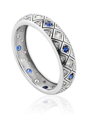 Chic Golden Diamond Sapphire Band Ring, Ring Size: 8 / 18, image 