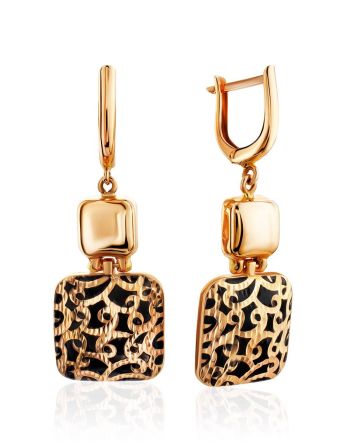 Gorgeous Gold Enamel Dangle Earrings, image 