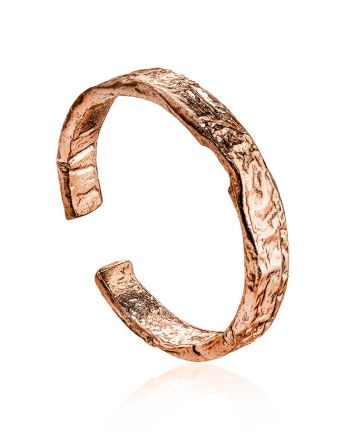 ​Contemporary crumbled texture one-size rose plated silver ring, Ring Size: Adjustable, image 