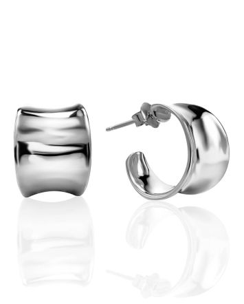Sterling Silver Creole Stud Hoop Earrings The Liquid, image 