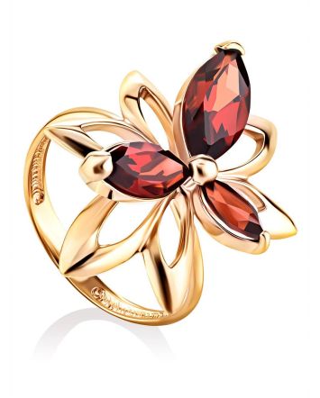 Floral Design Gold Garnet Ring The Verbena, Ring Size: 6.5 / 17, image 