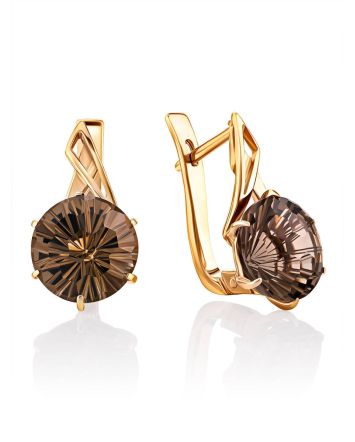 Fabulous Gold Smoky Quartz Earrings, image 