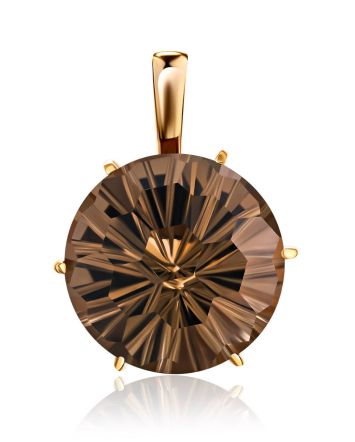 Fabulous Gold Pendant With Bold Faceted Smoky Quartz, image 