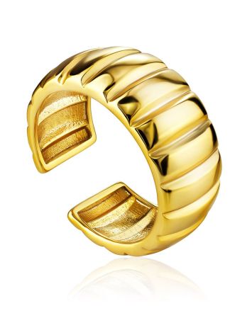 Golden Ribbed Band Ring The ICONIC, Ring Size: Adjustable, image 