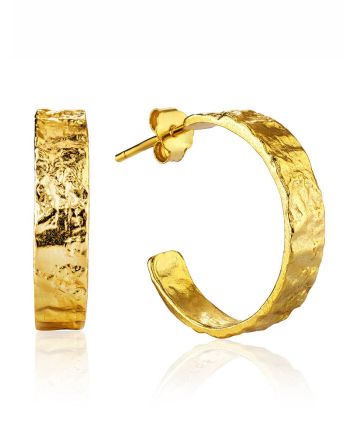 Textured Finish Gold Plated Silver Stud Earrings The Liquid, image 