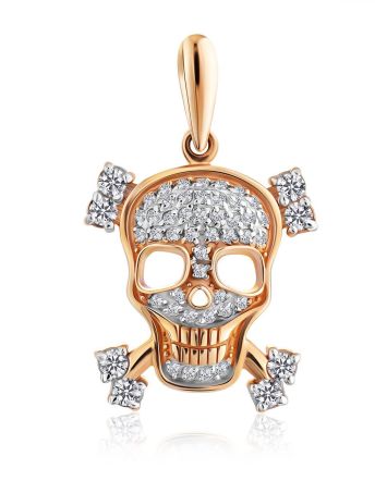 Gold Crystal Skull Pendant, image 