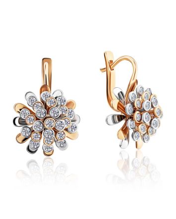 Amazing Floral Design Gold Diamond Earrings, image 