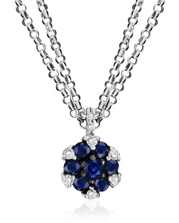 White Gold Necklace With Sapphire Diamond Pendant, image 