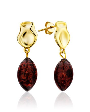 Trendy Gold Plated Silver Dangles With Cherry Amber The Palazzo, image 