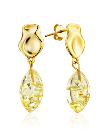 Chic Gold Plated Silver Dangles With Luminous Lemon Amber The Palazzo, image 