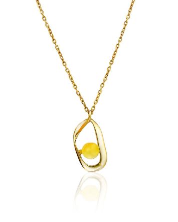 Boho Style Gilded Silver Necklace With Natural Amber Pendant The Palazzo, image 