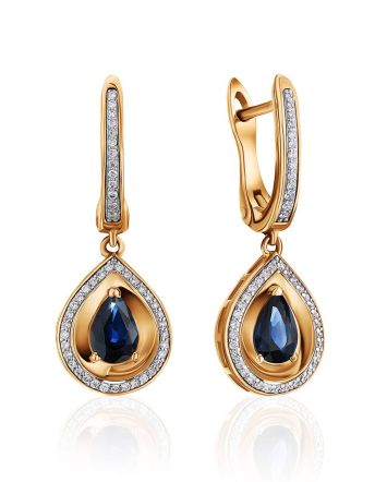 Golden Sapphire Diamond Drop Earrings, image 
