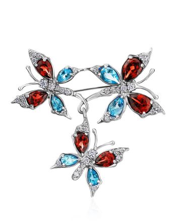Wonderful Silver Crystal Butterfly Brooch, image 