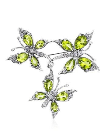 Silver Chrysolite Butterfly Brooch, image 
