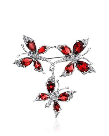 Amazing Silver Garnet Butterfly Brooch, image 