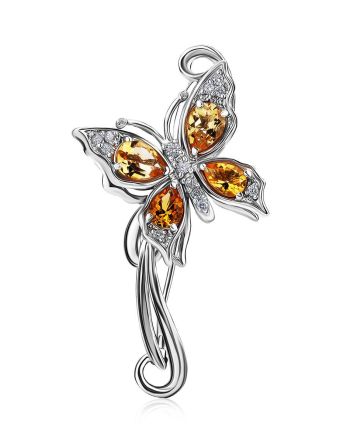 Fabulous Silver Citrine Butterfly Brooch, image 