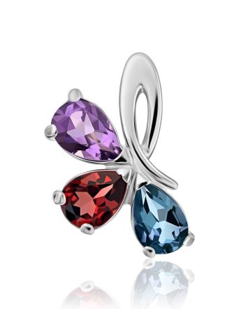 Silver Pendant With Bright Multicolor Crystals, image 