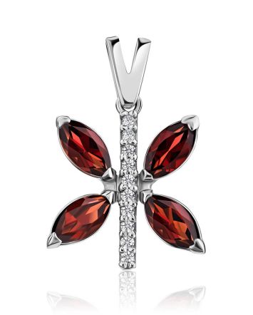 Butterfly Motif Silver Garnet Pendant, image 