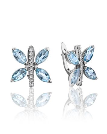 Butterfly Motif Silver Topaz Earrings, image 